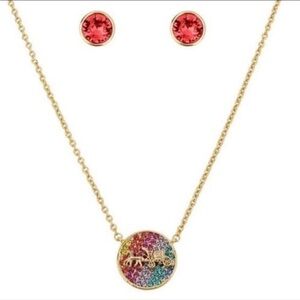 COACH Horse Carriage Swarovski Crystal Necklace & Stud Earrings Set